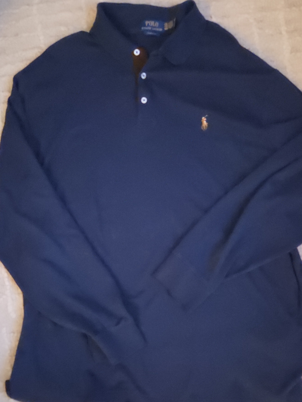 Polo Ralph Lauren Navy Long Sleeve Polo Suede Trim Classic Fit XXL